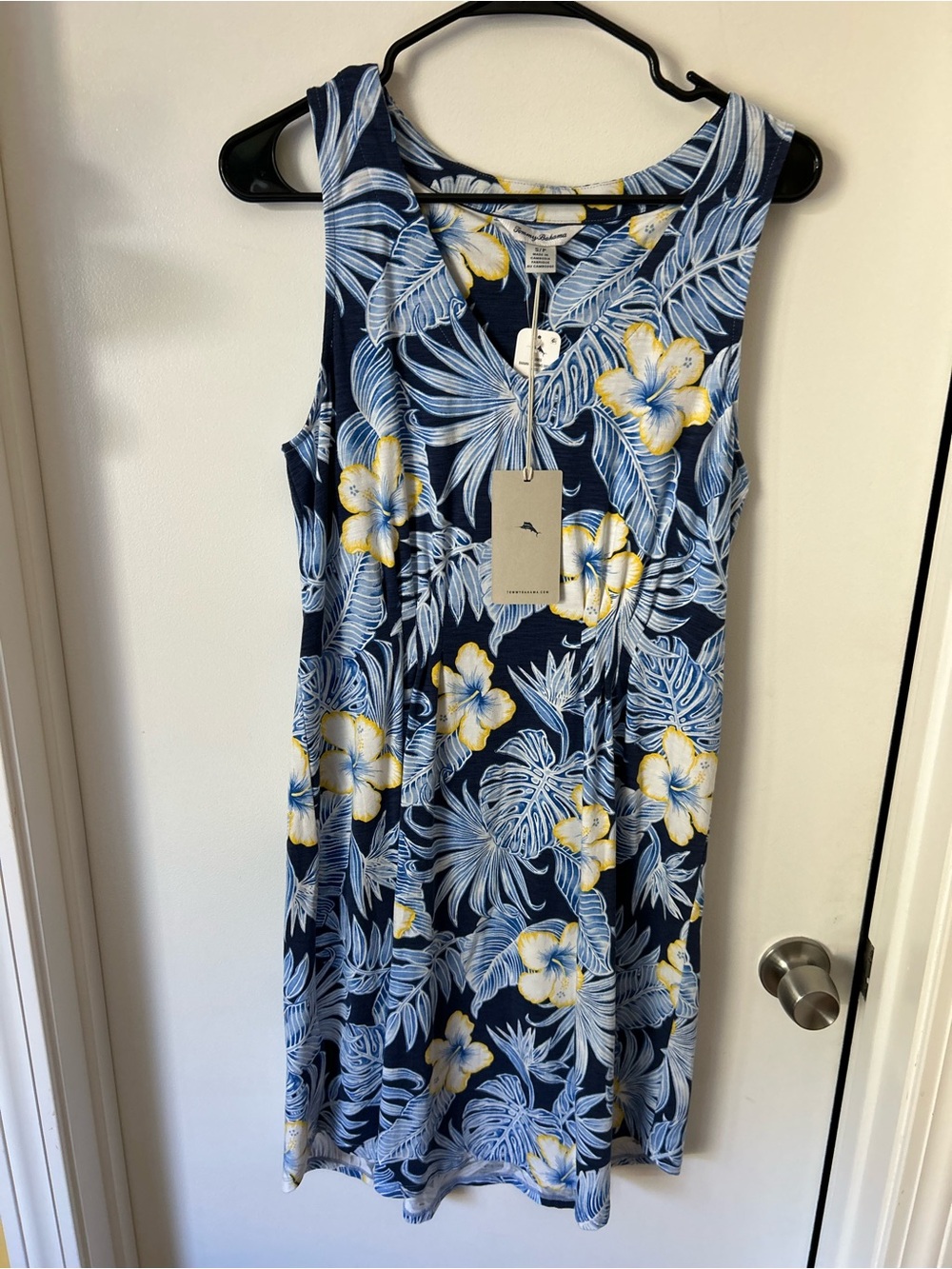 Tommy Bahama Navy Tropical Floral Sundress with Yellow Blooms